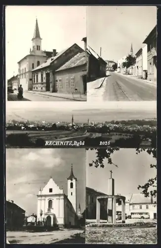 AK Rechnitz /Bgld., Panorama mit Kirche, Strassenpartie im Ort