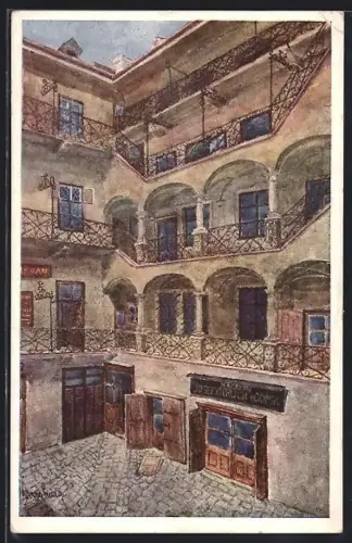 Künstler-AK Wien, Altwiener Hof, Fleischmarkt