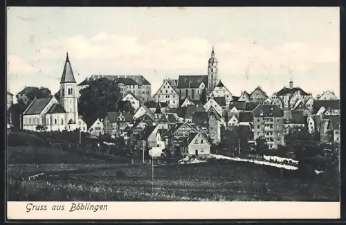 AK Böblingen, Ortsansicht mit Kirche