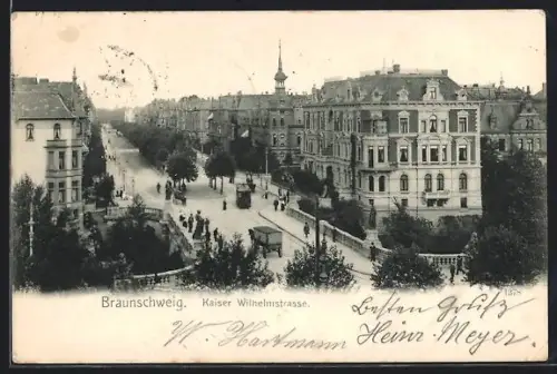 AK Braunschweig, Kaiser Wilhelmstrasse mit Strassenbahn