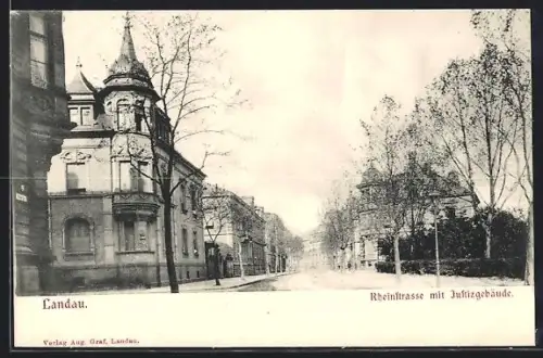 AK Landau, Rheinstrasse mit Justizgebäude