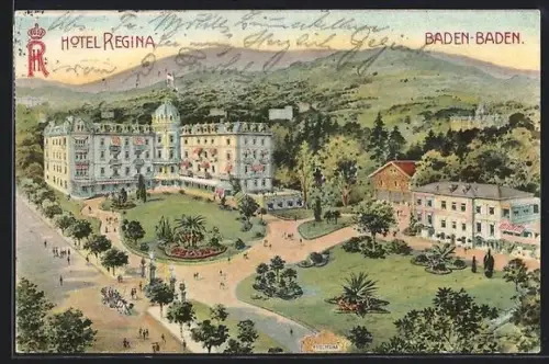 AK Baden-Baden, Hotel Regina mit Parkanlage