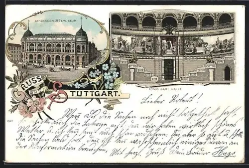 Lithographie Stuttgart, Landesgewerbemuseum, König Karl Halle