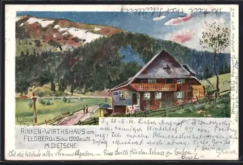 Künstler-AK Ludwig Zorn: Feldberg /Schw., Rinken-Wirthshaus am Feldberg, Bes. M. Dietsche