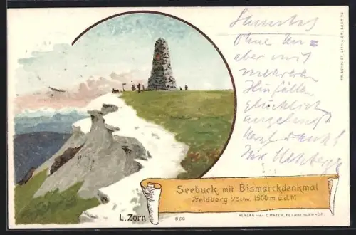 Künstler-AK Ludwig Zorn: Feldberg i. Schw., Seebuck mit Bismarckdenkmal