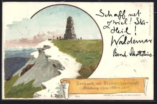 Künstler-AK Ludwig Zorn: Feldberg i. Schw., Seebuck mit Bismarckdenkmal