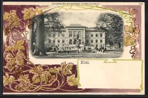 AK Kiel, Universität mit Denkmal Kaiser Wilhelm I
