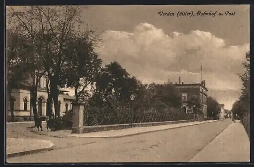 AK Verden /Aller, Bahnhof und Post