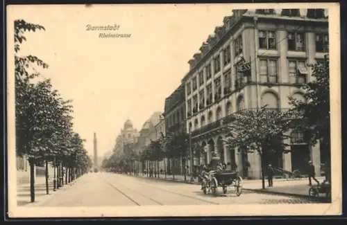 AK Darmstadt, Rheinstrasse mit Hotel Hess