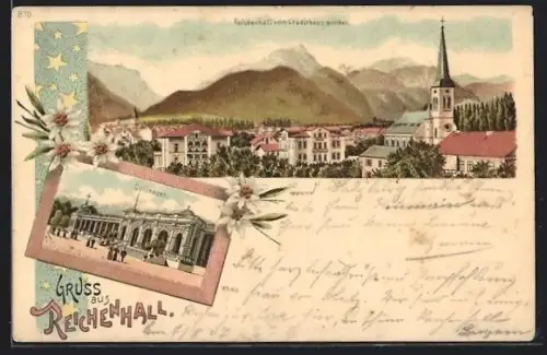 Lithographie Bad Reichenhall, Vom Gradierhaus gesehen, Colonaden