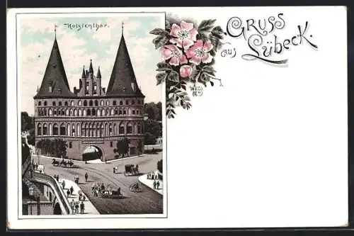 Lithographie Lübeck, Partie am Holstentor