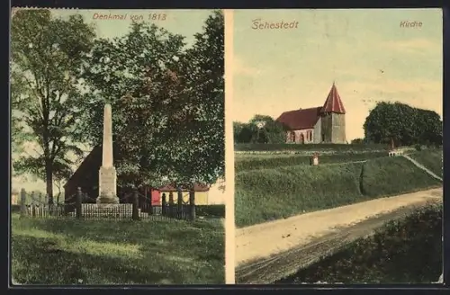 AK Sehestedt, Denkmal von 1813, Kirche