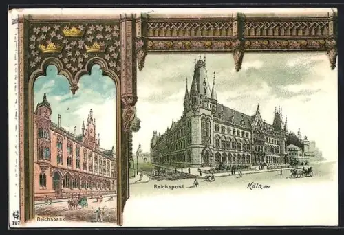 Lithographie Köln, Reichspostamt und Reichsbank