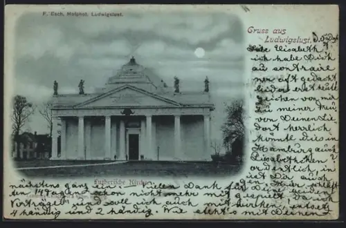 Mondschein-AK Ludwigslust, Partie an der Lutherischen Kirche