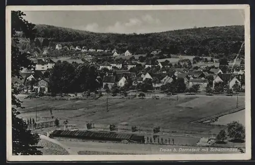 AK Traisa b. Darmstadt, Totalansicht mit Schwimmbad