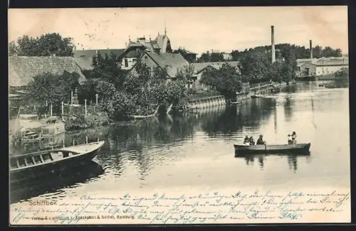 AK Hamburg-Billstedt, Uferpartie mit Ruderboot