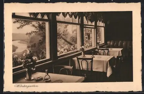 AK Löhne i. W., Bahnhofs-Hotel von W. Heidbreders, Wintergarten