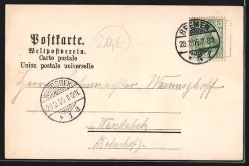 Lithographie Bremen, Börse, Hafen, Rathhaus, Roland