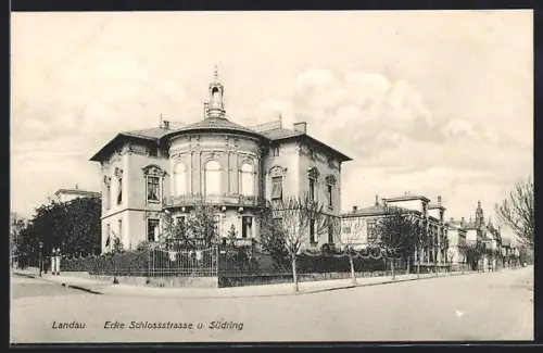 AK Landau, Ecke Schlossstrasse, Südring, Stadtvilla