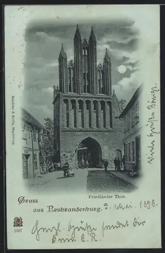 Mondschein-AK Neubrandenburg, Friedländer Tor