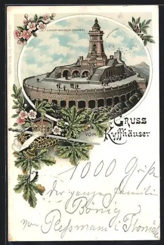 Lithographie Kyffhäuser, Kaiser-Wilhelm-Denkmal