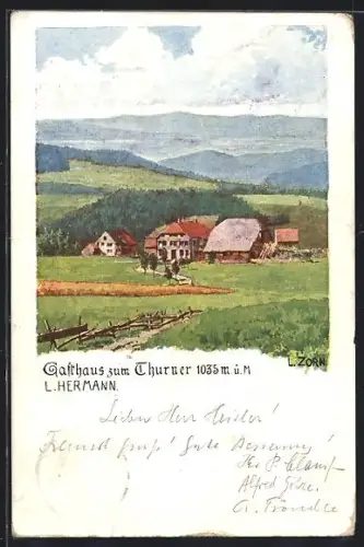Künstler-AK Ludwig Zorn: Breitnau, Gasthaus zum Thurner, Bes. L. Hermann