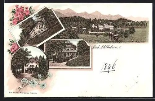 Lithographie Bad Adelholzen, Ortsansicht, Gebäudeansicht