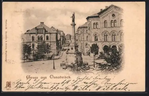 AK Osnabrück, Strassenpartie mit Denkmal