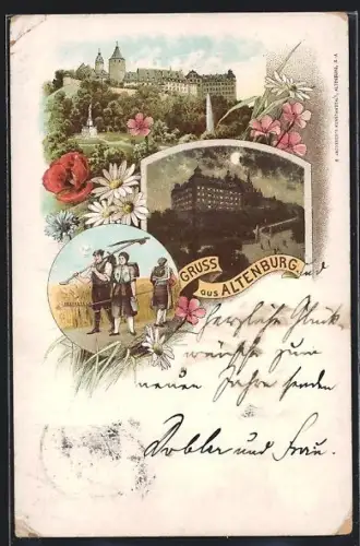 Lithographie Altenburg, Schloss im Mondschein