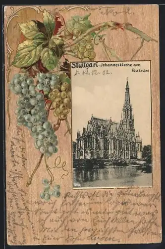 Passepartout-Lithographie Walther Caspari: Stuttgart, Johanneskirche am Feuersee