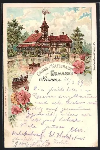 Lithographie Bremen, Gasthaus am Emmasee
