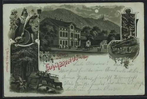 Mondschein-Lithographie Huy, Gasthaus Gambrinus