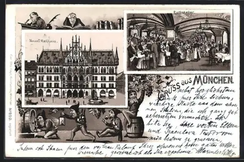 Lithographie München, Neues Rathaus, Ratskeller