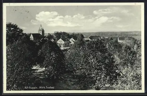 AK Alt-Ruppin, Märkisches Seebad, Ortspartie mit Kirche