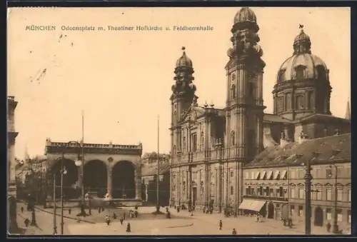 AK München, Odeonsplatz, Theatiner-Hofkirche, Feldherrnhalle