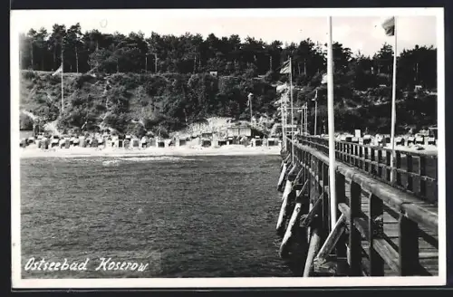 AK Koserow, Ostseebad, Strandpartie mit Steg