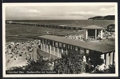 AK Binz, Ostseebad, Musikpavillon mit Seebrücke