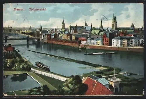 AK Bremen, Totalansicht mit Kirche
