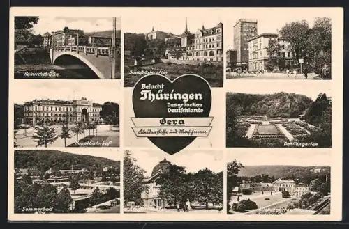 AK Gera /Thüringen, Schloss Osterstein, Hauptbahnhof, Heinrichsbrücke