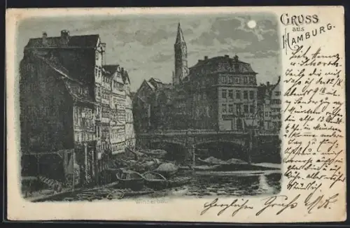 Mondschein-Lithographie Alt-Hamburg, Winserbaum