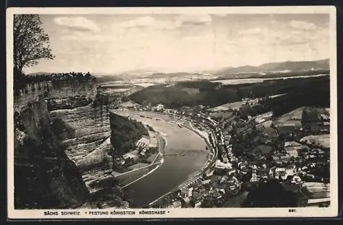 AK Königstein, Panorama m. Festung
