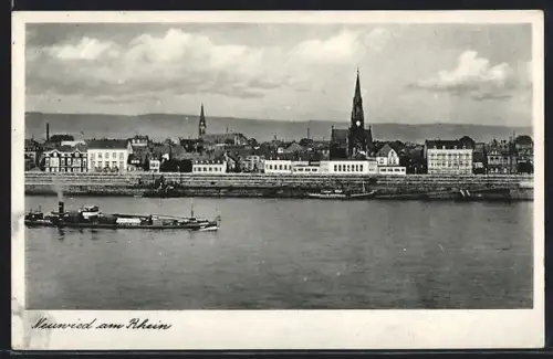 AK Neuwied am Rhein, Uferpartie mit Kirche