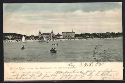 AK Binz a. Rügen, Strand mit den Kurhäusern von der See gesehen