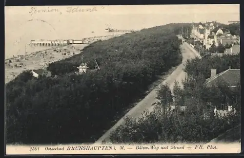 AK Brunshaupten i. M., Bülow-Weg und Strand aus der Vogelschau