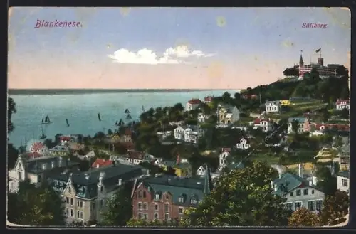 AK Hamburg-Blankenese, Süllberg, Elbblick, Villen