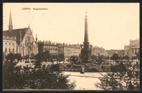 AK Leipzig, Augustusplatz, Brunnen, Universitätskirche, Opernhaus