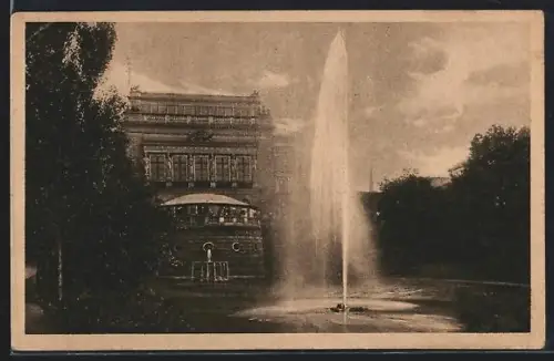 AK Leipzig, Neues Theater, Schwanenteich, Springbrunnen