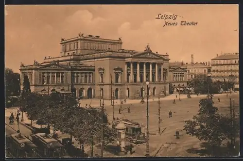 AK Leipzig, Neues Theater mit Strassenbahn