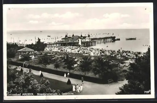 AK Ahlbeck, Strandpromenade, Seebrücke, Strandkörbe