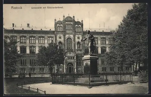 AK Rostock, Universität mit Blücherdenkmal